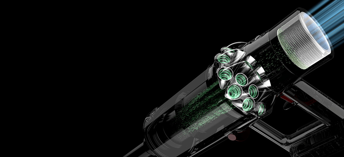 Ilustrație a sistemului de filtrare etanș al aspiratorului Dyson V10